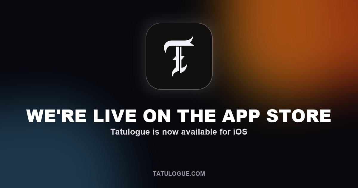 Tatulogue app icon on a dark gradient background with the text 'We're live on the App Store'