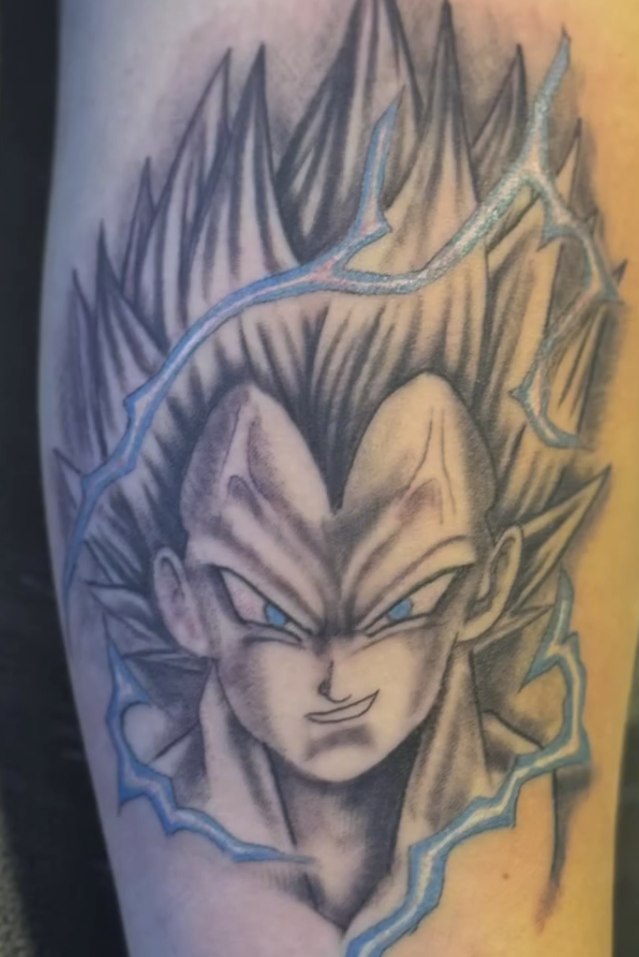 Black and grey anime portrait tattoo by David Mariscal