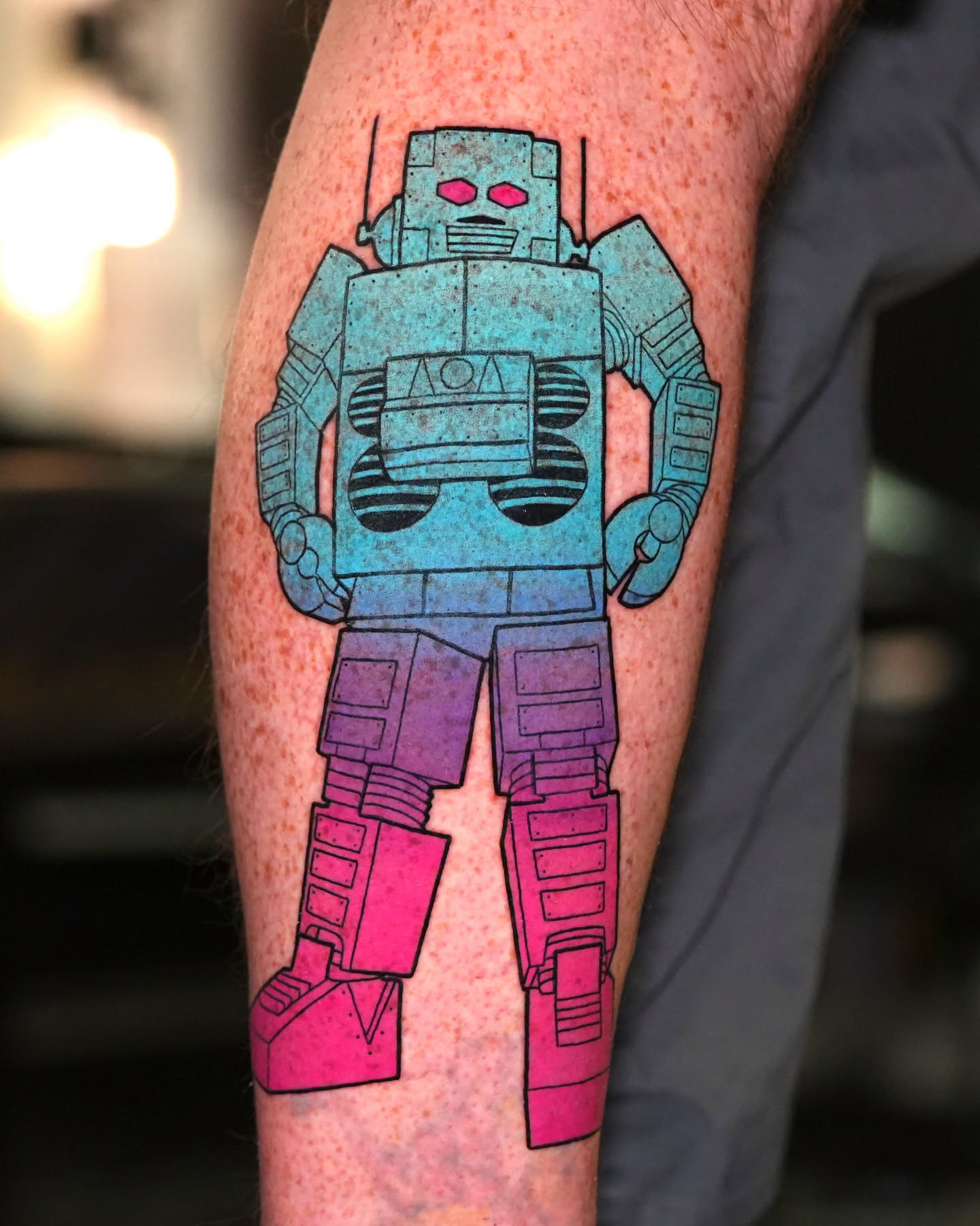 Colorful vintage toy robot tattoo by Pony Lawson